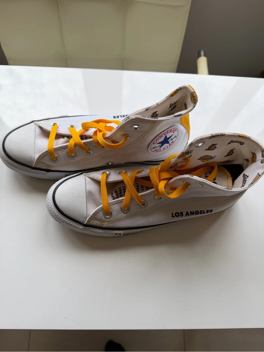 Converse Chuck Taylor All Star High Top Sneakers - White with Yellow Laces